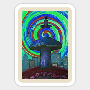 Satan Appears over Psychedelic Mushroom City 4 Sticker